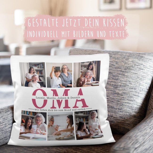 Kissen mit Fotocollage f&uuml;r Oma - Wei&szlig;