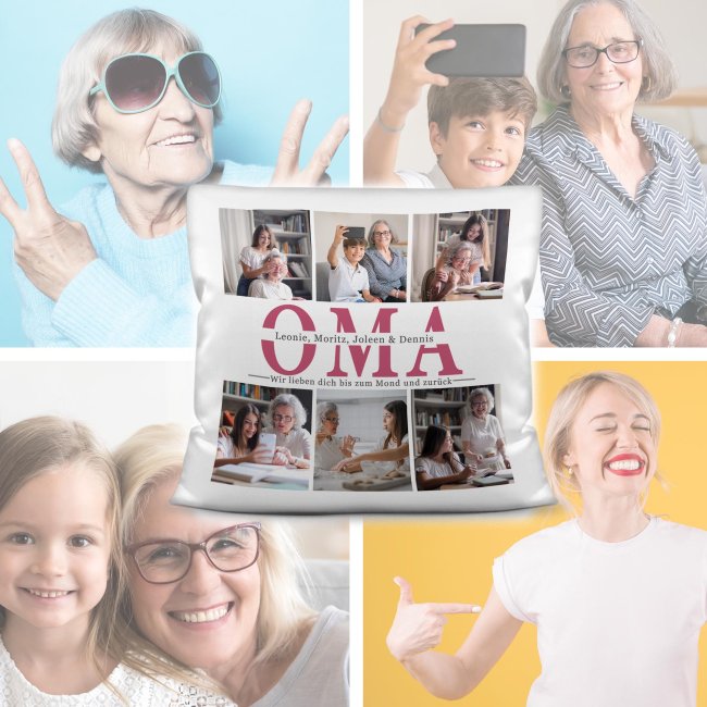 Kissen mit Fotocollage f&uuml;r Oma - Wei&szlig;