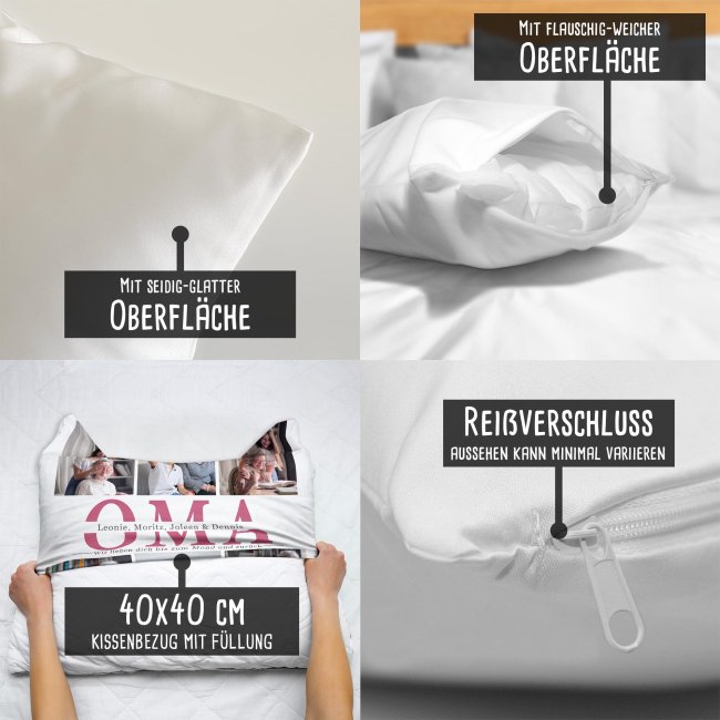 Kissen mit Fotocollage f&uuml;r Oma - Wei&szlig;