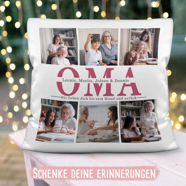Kissen mit Fotocollage f&uuml;r Oma - Wei&szlig;