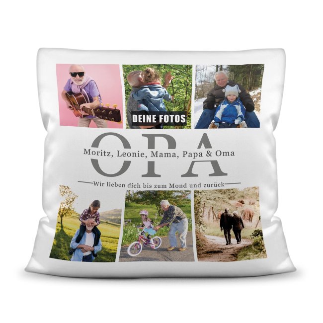 Kissen mit Fotocollage f&uuml;r Opa - Wei&szlig;