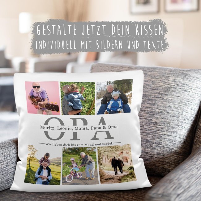 Kissen mit Fotocollage f&uuml;r Opa - Wei&szlig;