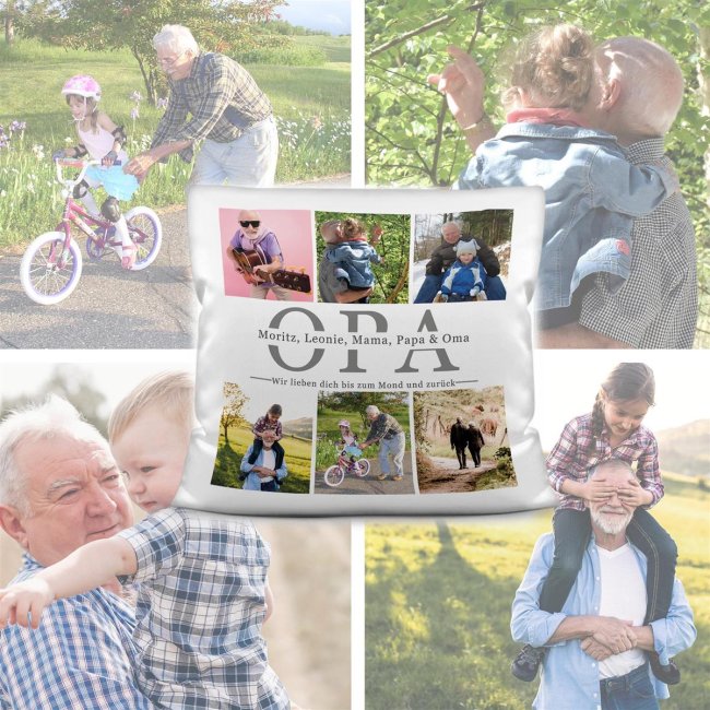 Kissen mit Fotocollage f&uuml;r Opa - Wei&szlig;