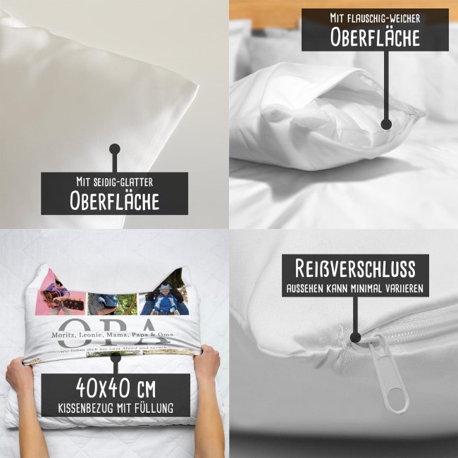 Kissen mit Fotocollage f&uuml;r Opa - Wei&szlig;