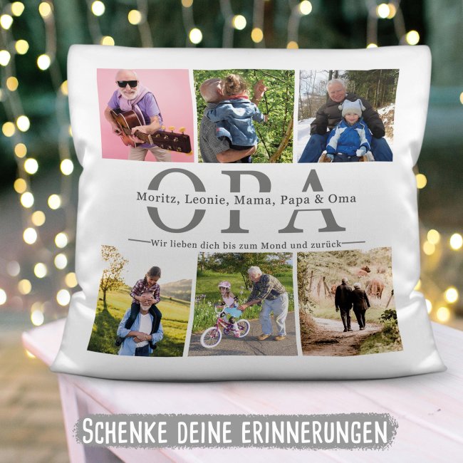 Kissen mit Fotocollage f&uuml;r Opa - Wei&szlig;