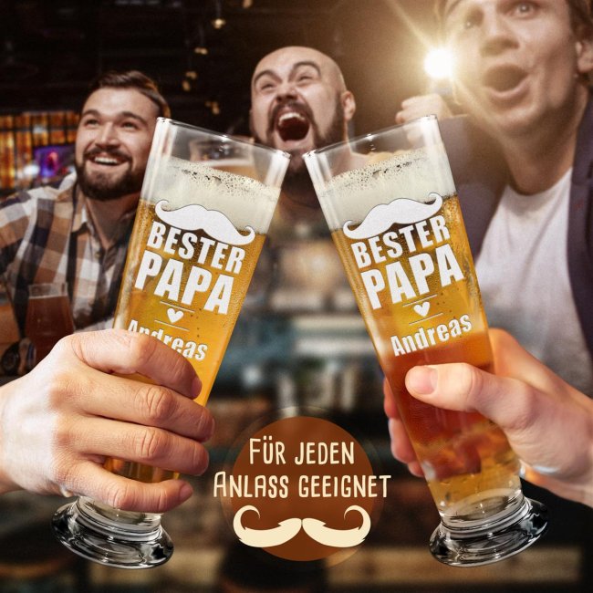 Graviertes Bierglas mit Name - Bester Papa, Herz - 500 ml