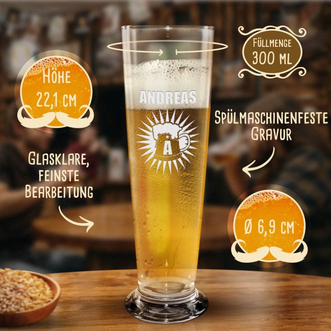 Graviertes Bierglas mit Name &amp; Buchstabe
