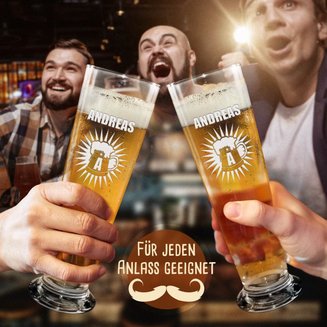 Graviertes Bierglas mit Name &amp; Buchstabe