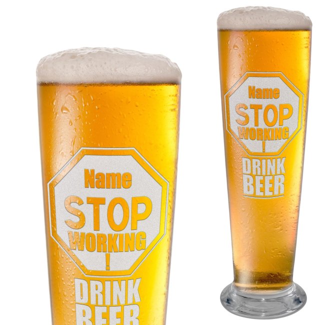 Graviertes Bierglas mit Name - Stop Working