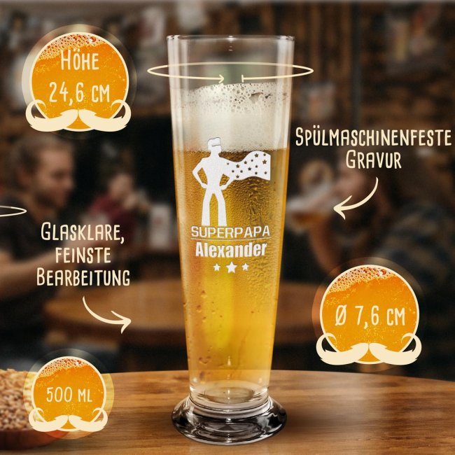 Graviertes Bierglas mit Name - Super Papa