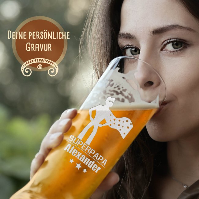 Graviertes Bierglas mit Name - Super Papa