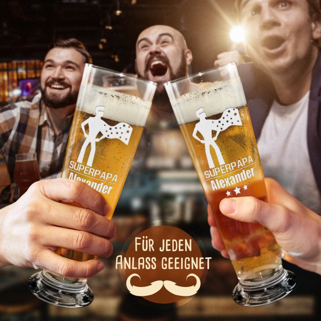 Graviertes Bierglas mit Name - Super Papa