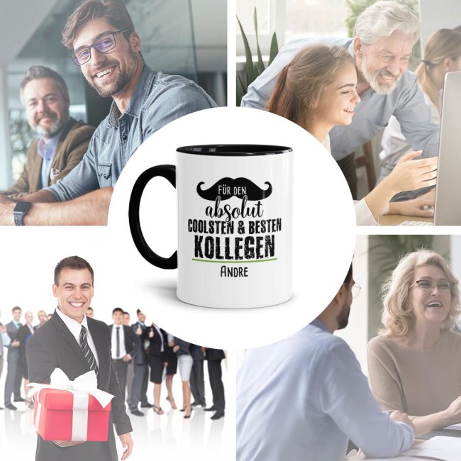Tasse mit Name f&uuml;r den besten Kollegen - Innen &amp; Henkel Schwarz