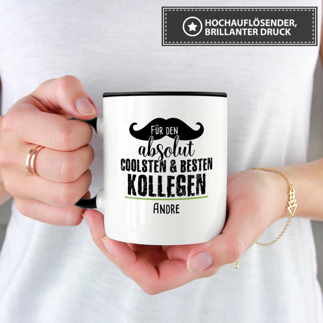 Tasse mit Name f&uuml;r den besten Kollegen - Innen &amp; Henkel Schwarz