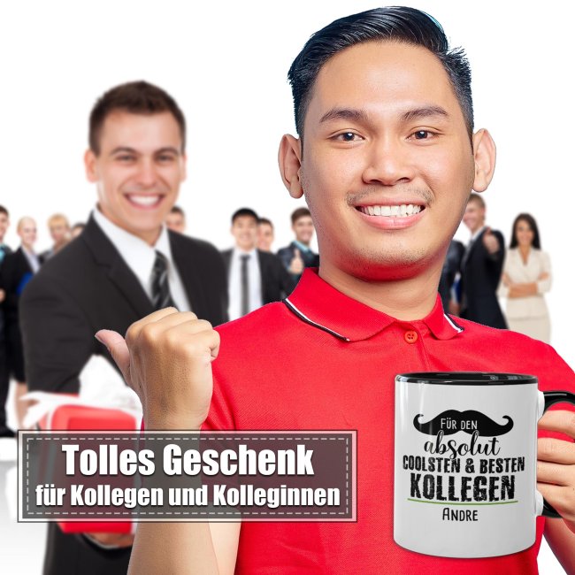 Tasse mit Name f&uuml;r den besten Kollegen - Innen &amp; Henkel Schwarz