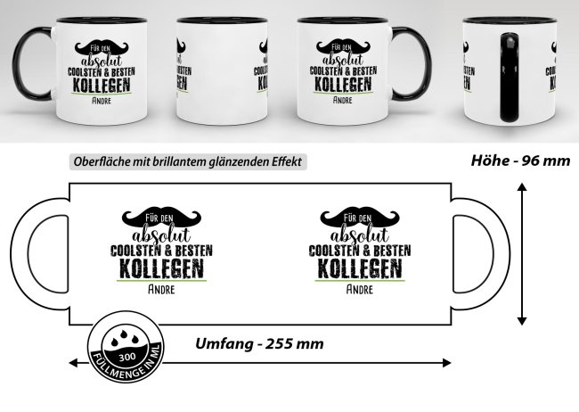 Tasse mit Name f&uuml;r den besten Kollegen - Innen &amp; Henkel Schwarz