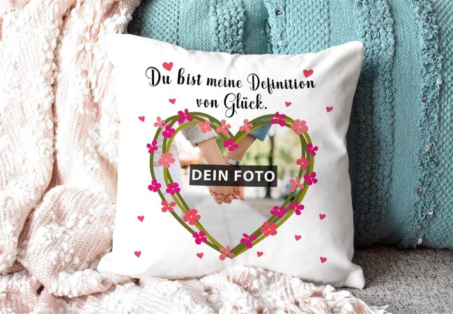 Collagen Kissen f&uuml;r Paare mit Spruch - Definition Gl&uuml;ck