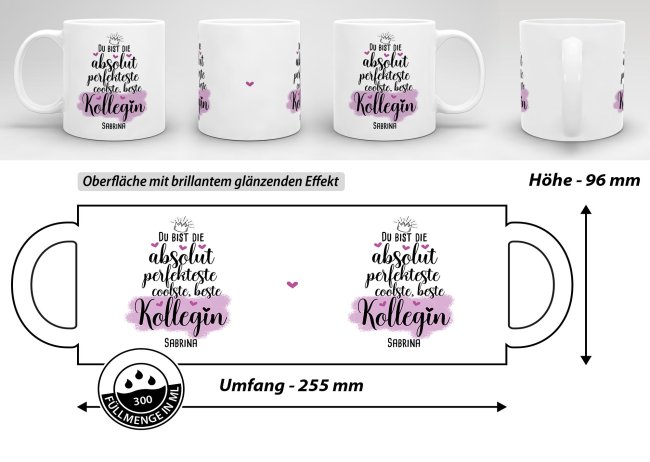 Tasse mit Name f&uuml;r die beste Kollegin - Wei&szlig;