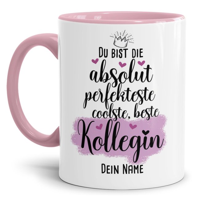 Tasse mit Name f&uuml;r die beste Kollegin - Innen &amp; Henkel Rosa