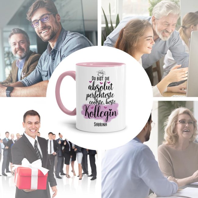 Tasse mit Name f&uuml;r die beste Kollegin - Innen &amp; Henkel Rosa
