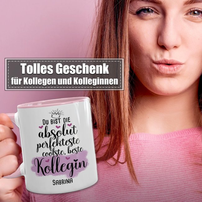 Tasse mit Name f&uuml;r die beste Kollegin - Innen &amp; Henkel Rosa