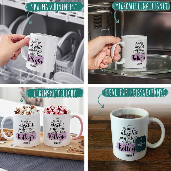 Tasse mit Name f&uuml;r die beste Kollegin - Innen &amp; Henkel Rosa