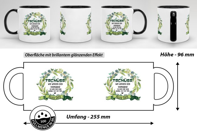 Tasse - Wir werden dich vermissen - Innen &amp; Henkel Schwarz