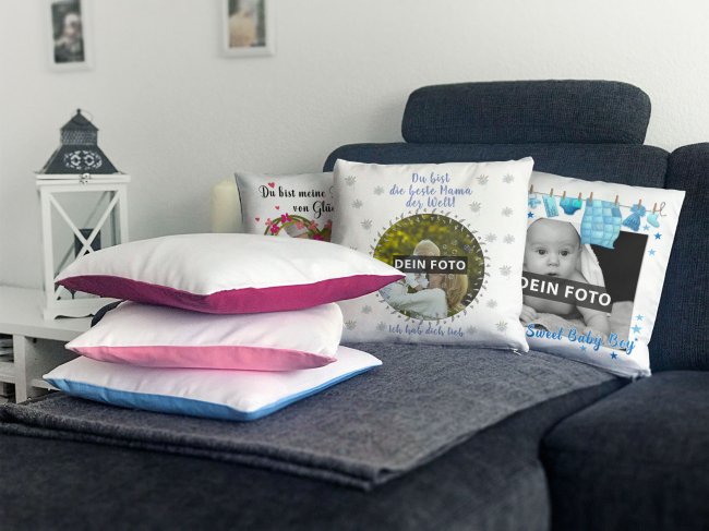 Collagen Kissen zur Geburt f&uuml;r Junge - Wei&szlig; - Flauschig