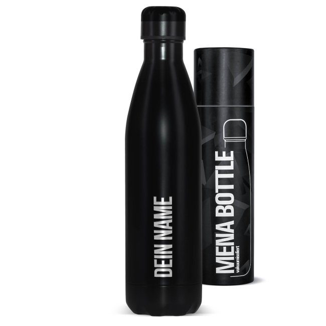 Edelstahl-Trinkflasche mit Namensgravur - schwarz matt - 750 ml