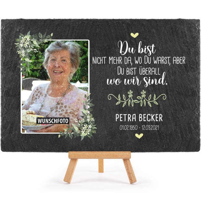 Schieferplatte mit Trauerbild &amp; Text - Du bist nicht mehr da