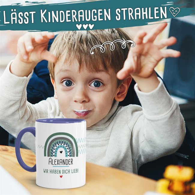 Namenstasse - Regenbogen blau/gr&uuml;n - Wir haben dich lieb - Innen &amp; Henkel Cambridge Blau