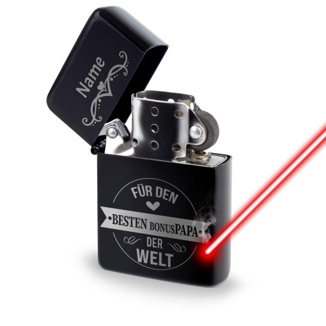 Benzin-Feuerzeug mit Name - Bester Bonuspapa -  Schwarz