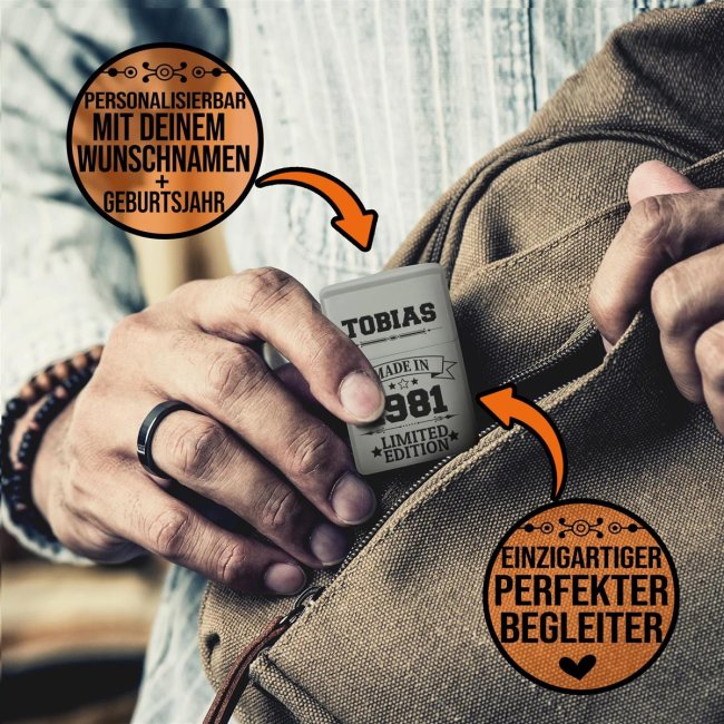 Benzin-Feuerzeug - Limited Edition - Silber - mit Name und Datum