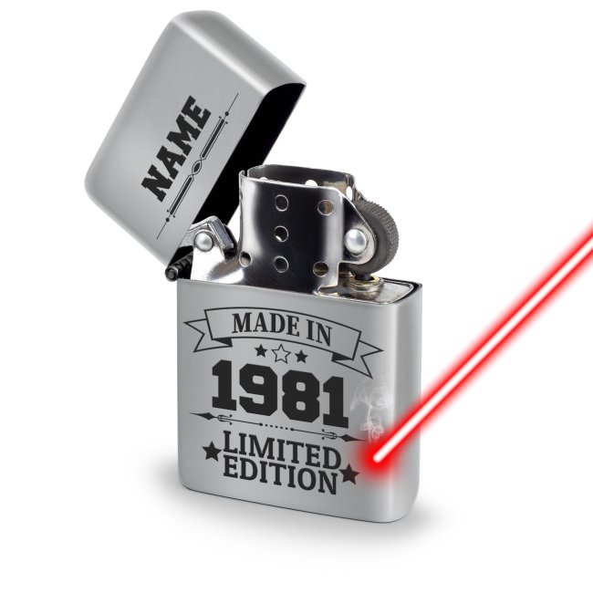 Benzin-Feuerzeug - Limited Edition - Silber - mit Name und Datum