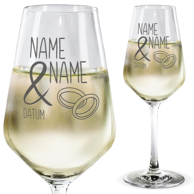 Weißweinglas - Ringe - mit Namen und Datum
