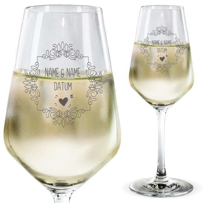 Weißweinglas mit Gravur - Kranz - mit Namen