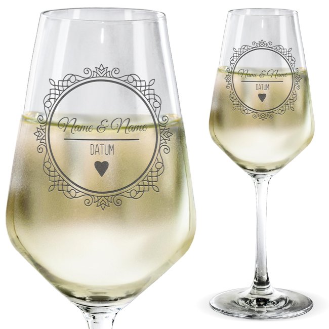 Weißweinglas mit Gravur - Kreis Ornament - mit Namen