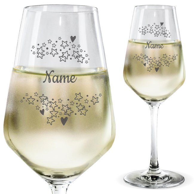 Weißweinglas mit Gravur - Sterne - mit Name