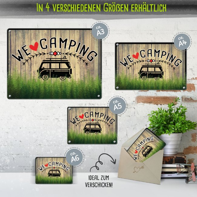 Blechschild Camping - We love Camping - A3 Querformat