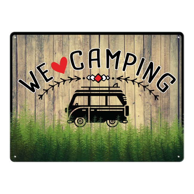 Blechschild Camping - We love Camping - A3 Querformat
