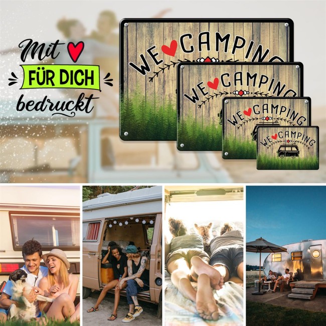 Blechschild Camping - We love Camping - A6 Querformat