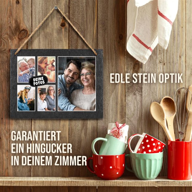 Schieferplatte mit Fotocollage zum H&auml;ngen - 5 Fotos - 15 x 20 cm