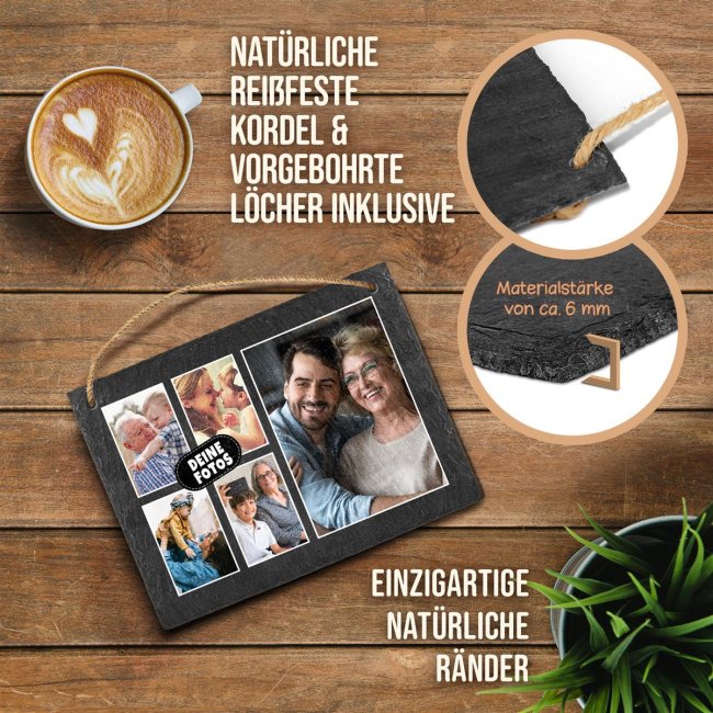 Schieferplatte mit Fotocollage zum H&auml;ngen - 5 Fotos - 15 x 20 cm
