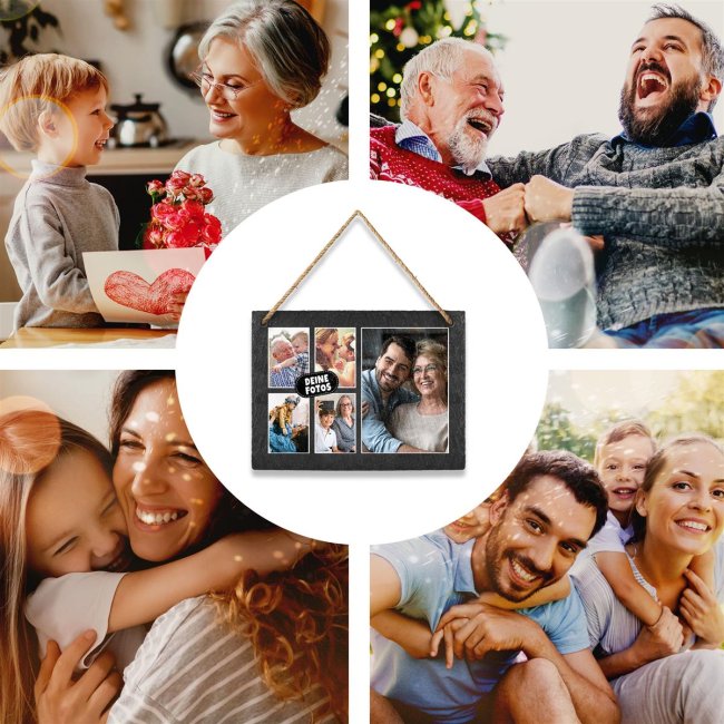 Schieferplatte mit Fotocollage zum H&auml;ngen - 5 Fotos - 15 x 20 cm