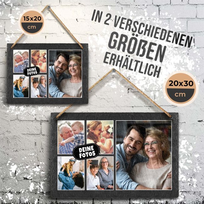 Schieferplatte mit Fotocollage zum H&auml;ngen - 5 Fotos - 15 x 20 cm