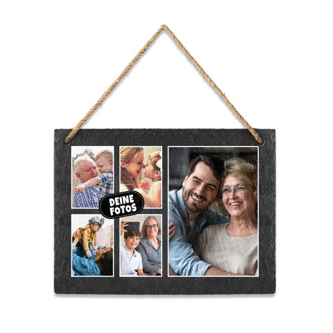 Schieferplatte mit Fotocollage zum H&auml;ngen - 5 Fotos - 15 x 20 cm