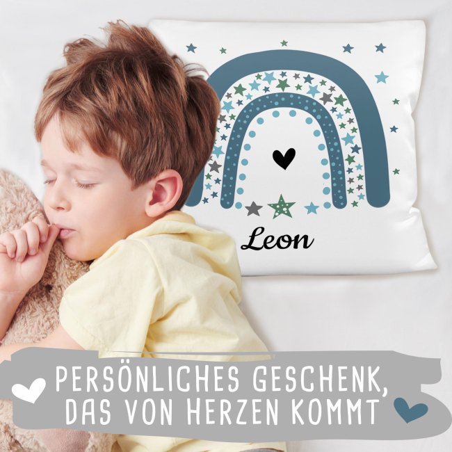 Namenskissen - Regenbogen und Sterne - Wei&szlig;