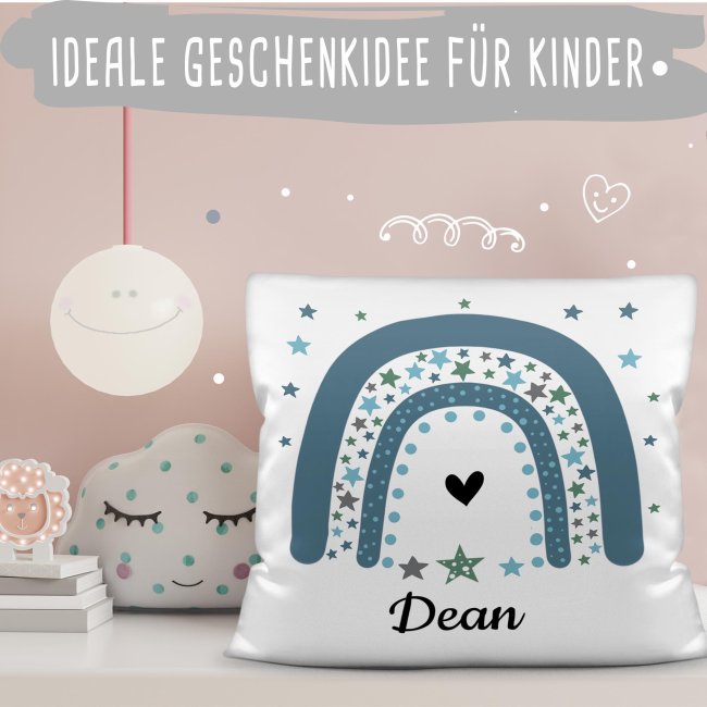 Namenskissen - Regenbogen und Sterne - Wei&szlig;