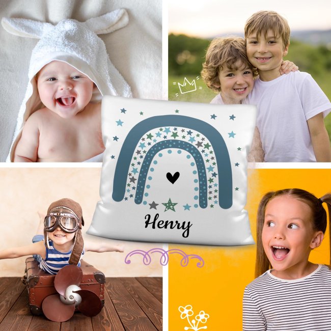 Namenskissen - Regenbogen und Sterne - Wei&szlig;