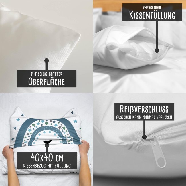Namenskissen - Regenbogen und Sterne - Wei&szlig;